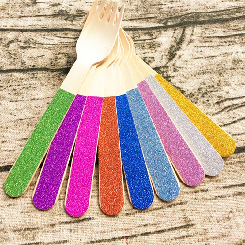 108 шт Сверкающие Красочные ложки нож вилка блестящие деревянные столовые приборы