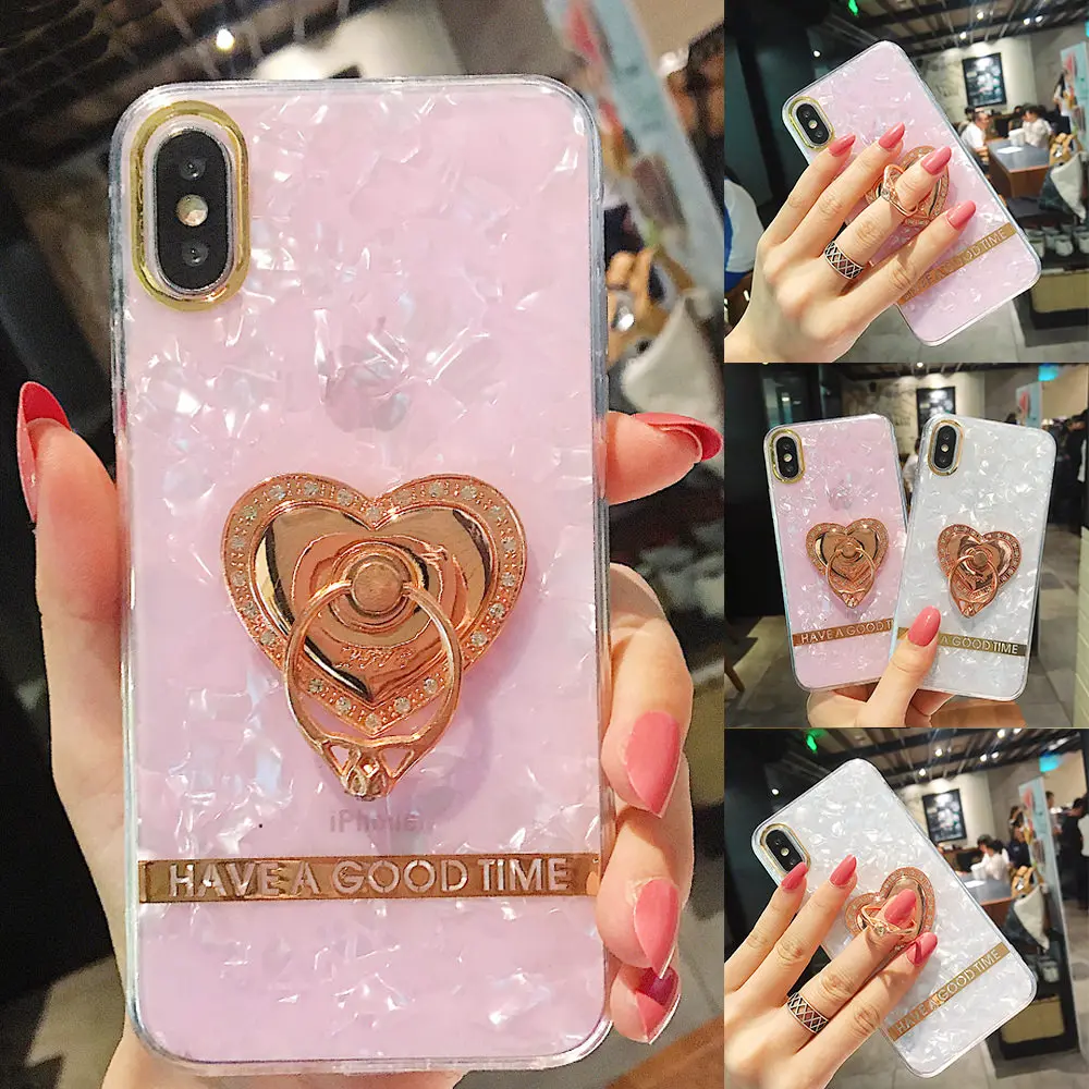 L-FADNUT Loely Finger Ring Holder Phone Case For iPhone X Xr Xs Max 7 8 6S 6 Plus Cute Glitter Bumper Shockproof Soft TPU Cover |