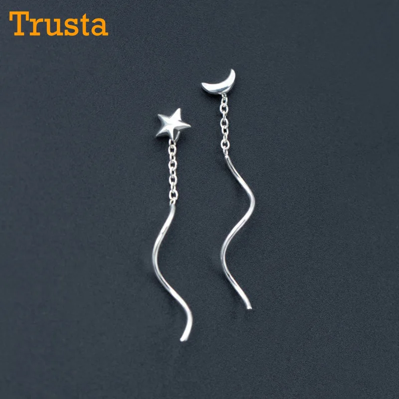 Trusta, 925 пробы, серебряные серьги, ювелирное изделие, в виде капли, одноцветные, с бусинами, с ушной линией, в Крутом стиле, для девочек-подростков, для женщин, DS1277