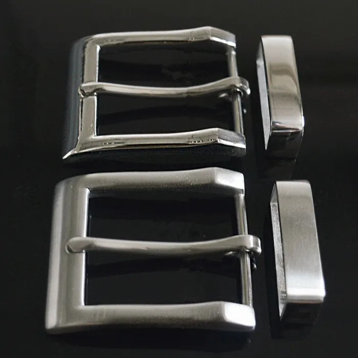 

35/40mm brushed silver mirror silver Stainless Steel Belt Buckle Pin buckles + Belt loop Belts Clip DIY leather Craft accessorie