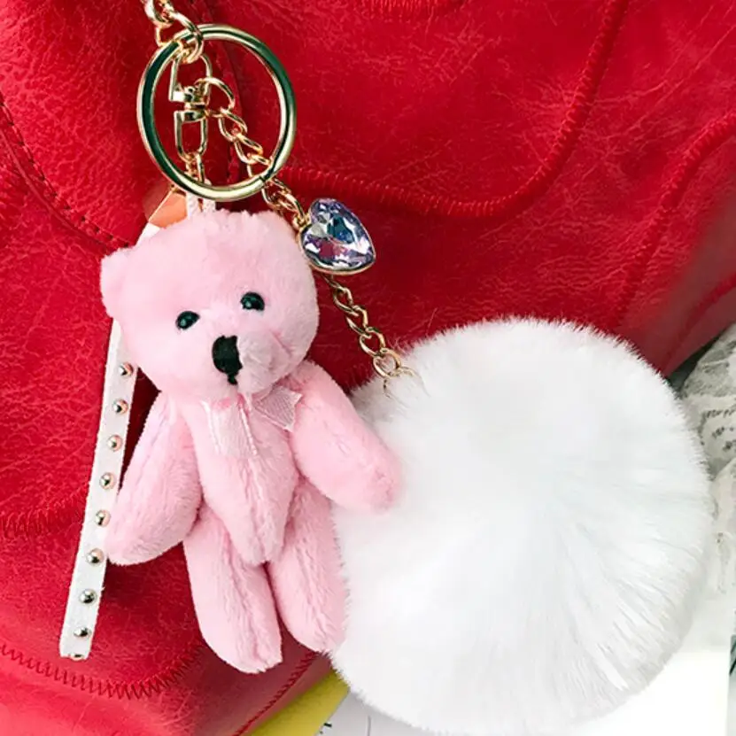 

2018 Fur Pom Pom Keychains Fake Rabbit fur ball key chain porte clef pompom de fourrure fluffy Bag Charms bunny keychain Keyring