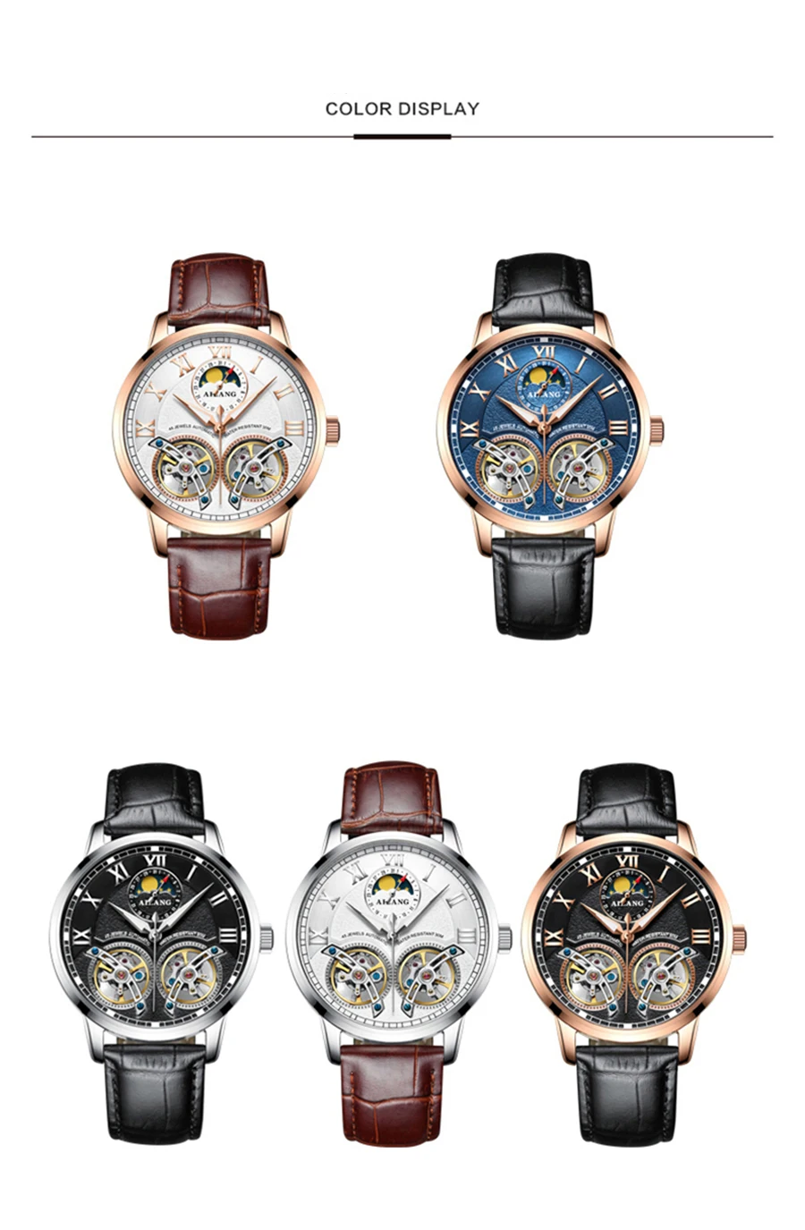 

Luxury Brand Waterproof Men Self-wind Full Steel Automatic Mechanical Watches Men's Black Dial Double Tourbillon Watch 2018 NEW