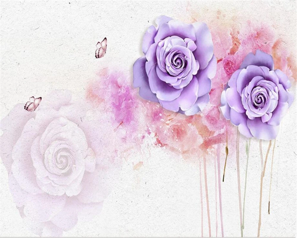 

Beibehang Custom wallpaper art hand painted ink watercolor hd floral colorful butterflies background wall wallpaper 3d tapety