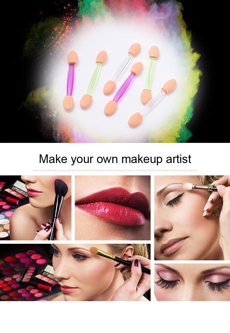 50pcs/lot Disposable Double end Sponge Make-Up Applicator Eyeliner Eye Shadow Brush Lip Comestics Power Tools Top Quality | Красота и