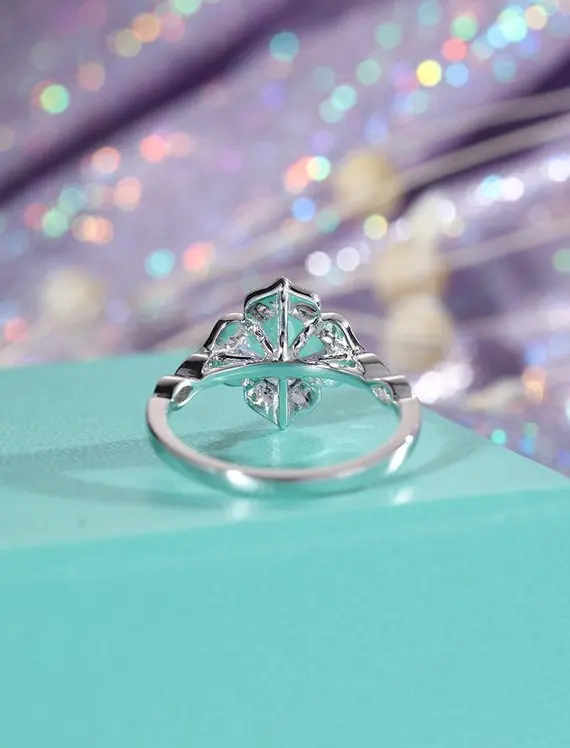 MYRAY Natural Genuine Aquamarine Gemstone Engagement Ring Diamond Wedding 14k White Gold Antique Flower Bridal Anniversary Women | Украшения