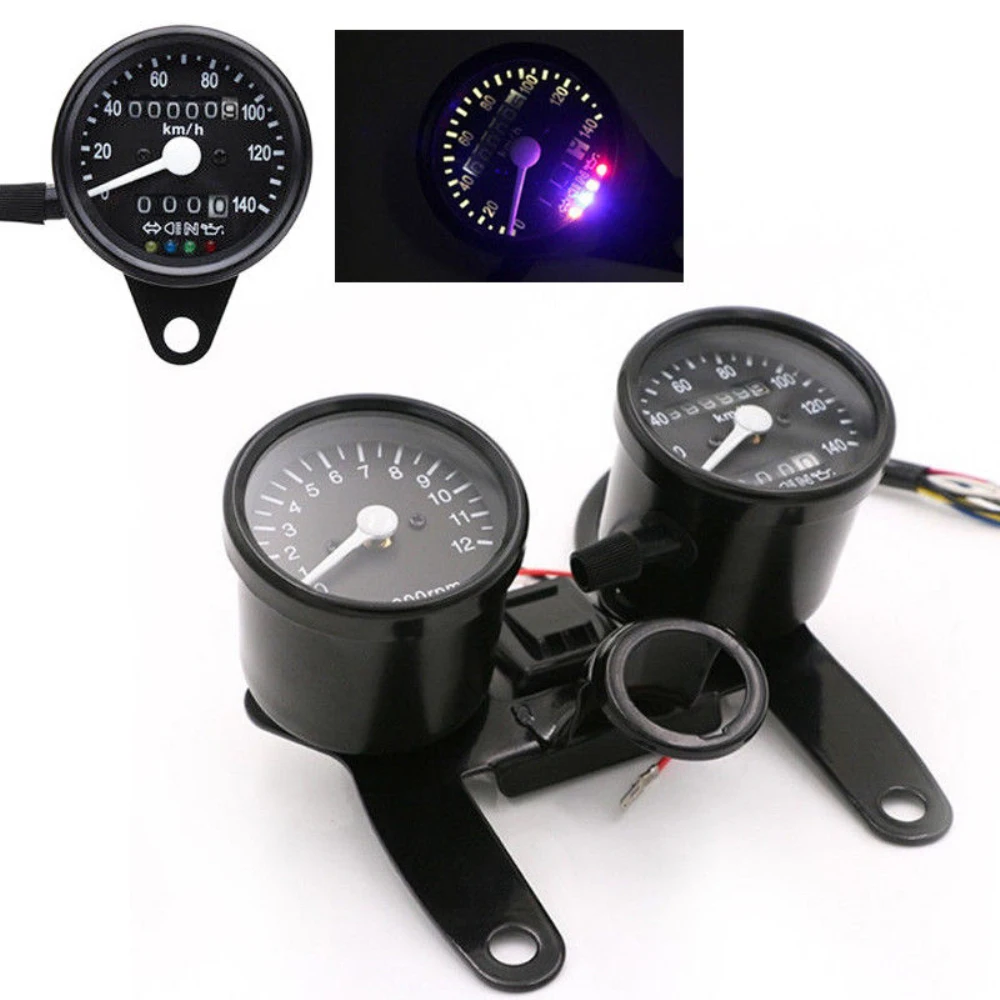 12V Black Tachometer+Speedometer &amp Dual Odometer Gauge Kit Chopper Bobber Cafe High Sensitivity for Motorcycle Modification | Автомобили