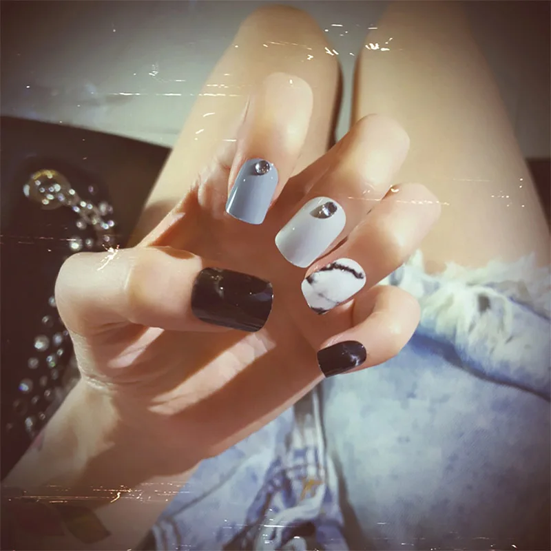 24 шт полное покрытие смешанные цвета ногтей с клеем Девушки Лето Короткие