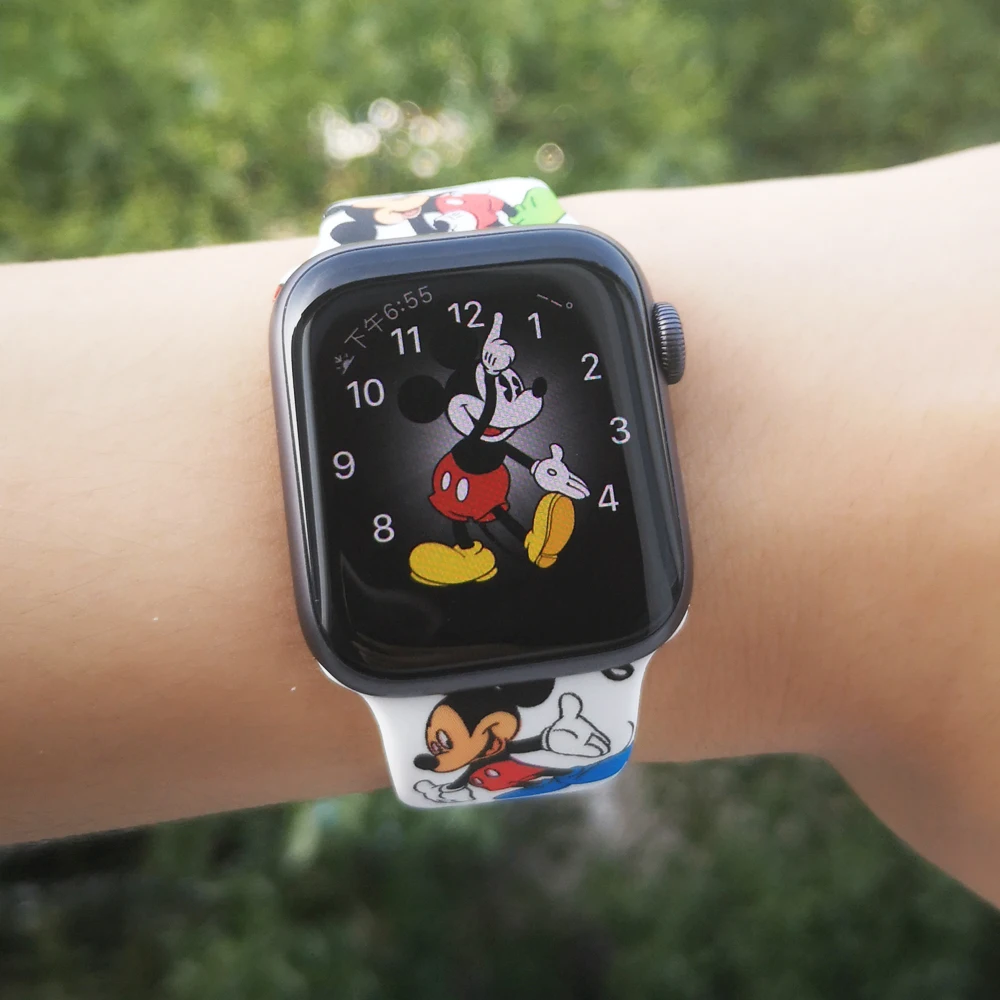 Спортивный силиконовый ремешок для Apple Watch, 38 мм, 42 мм, 40 мм, 44 мм, мягкий ремешок, мультяшная мышь, женский и мужской браслет для iwatch, серия 5, 4, 3, 2, 1