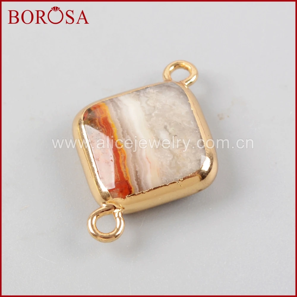 BOROSA 20 шт. Золото Цвет Multi-kind камни Ромбический медь разъем Бусины Двойной