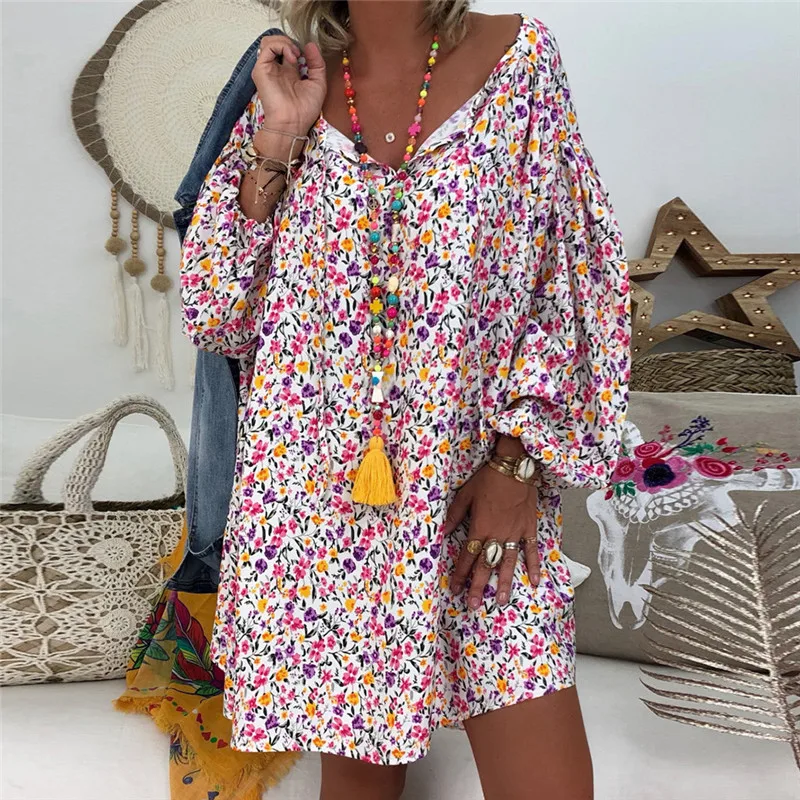 JAYCOSIN 2019 Women Spring Autumn Dress Plus Size Lady Print Three Quarter Sleeve Mini New Casual Loose jun5#4 | Женская одежда