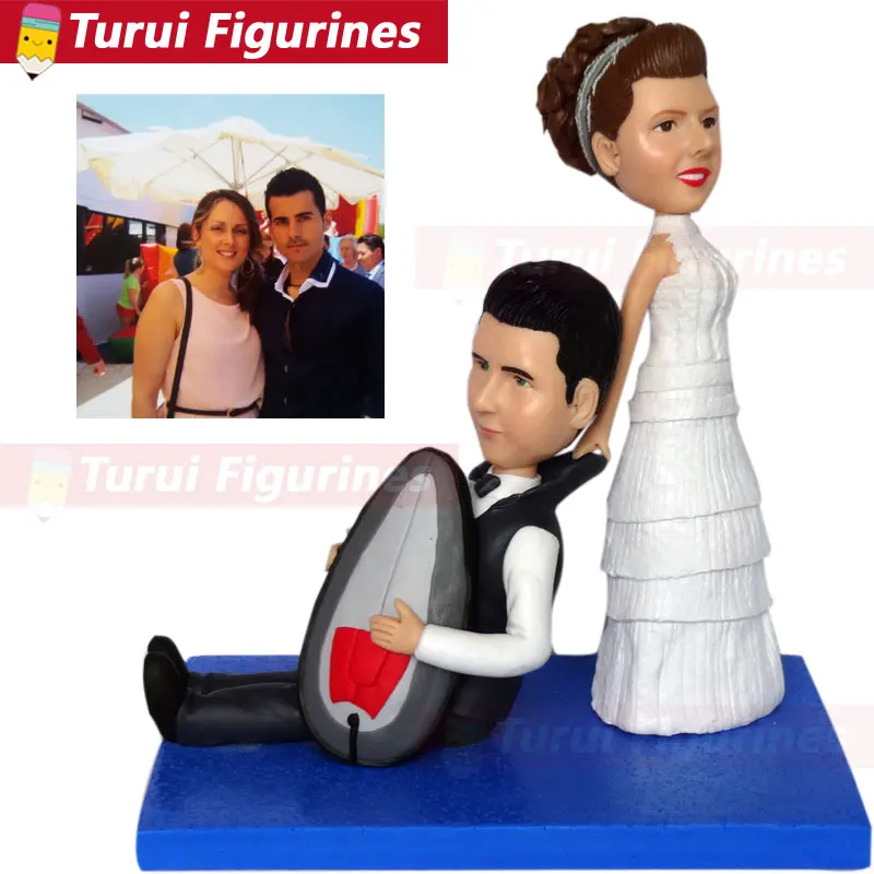 

surfing ended wedding figurines cake topper customized polymer clay dolls from people photos Chinese Clay Figurines personalized
