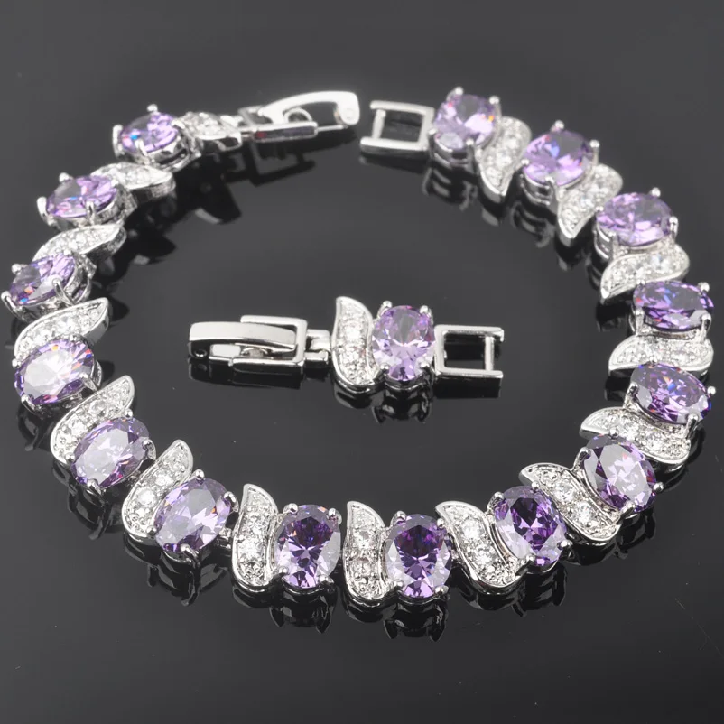 925 серебряные Свадебные Ювелирные наборы фиолетовый кристалл белый CZ украшения