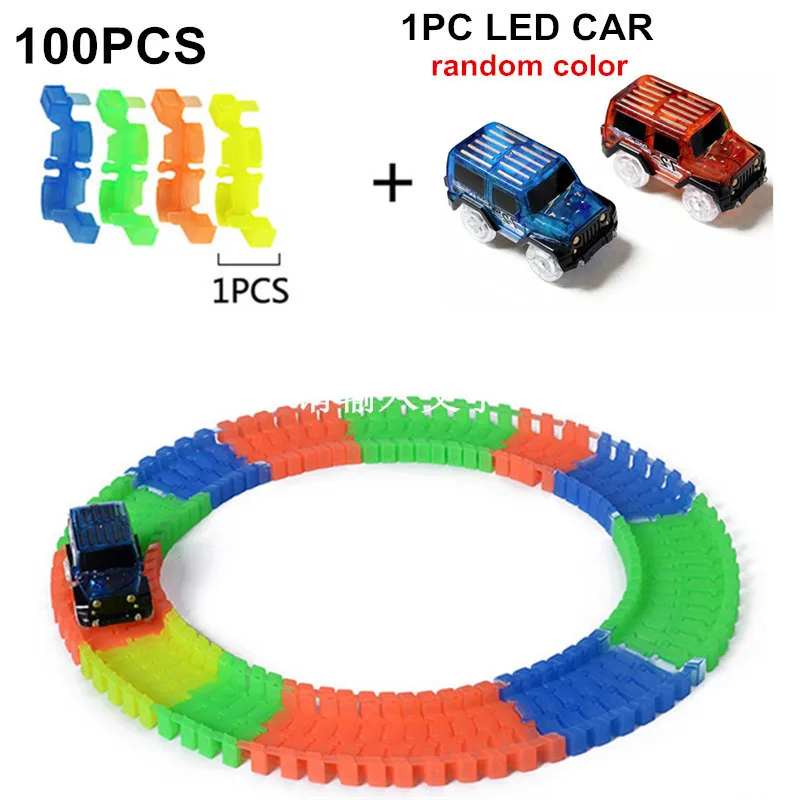 100pcs Slot Car Set Чудесное светящиеся гоночной трассе изгиб Flex вспышка в темноте сборки автомобилей игрушка 100/165/220/240/300/360 шт светящийся гоночный трек набор - Цвет: 100pcs Slot Car Set