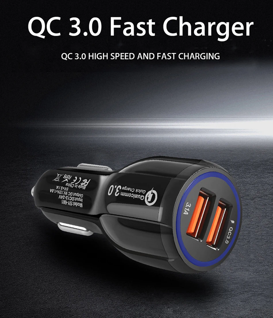 Oppselve Quick Charge 3,0 Dual USB Автомобильное зарядное устройство 5V3A Turbo Быстрая автомобильная зарядка зарядное устройство для мобильного телефона iPhone Xiaomi автомобильный адаптер