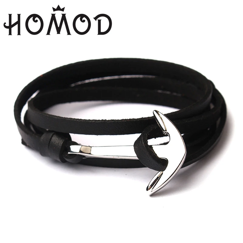HOMOD Новые Модные Тканые Многослойные браслеты с якорем мужские браслеты с якорь надежды браслеты с темно-синими ручками кожаные браслеты - Окраска металла: Посеребренный