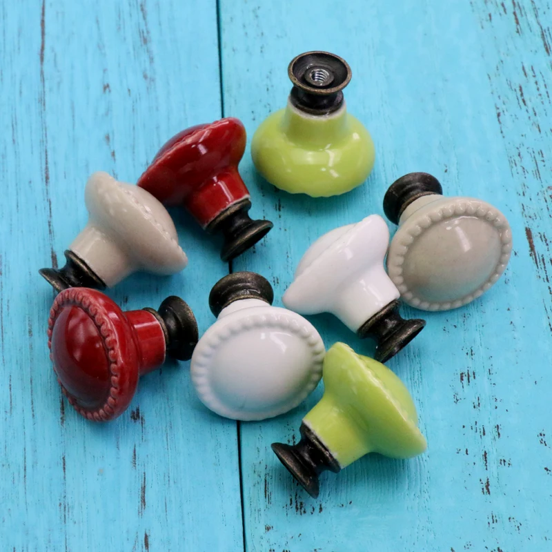 

8PCS Ceramic Candy Color Round Cabinet Furniture Knobs Drawer Pulls Cabinet Closet Cupboard wardrobe Door Pull Handle