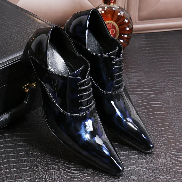 

Personality Pointed High Men's Shoes Fashion Casual High-heeled Men's Shoes Trend Fashion Leather Red Blue Men's Shoes