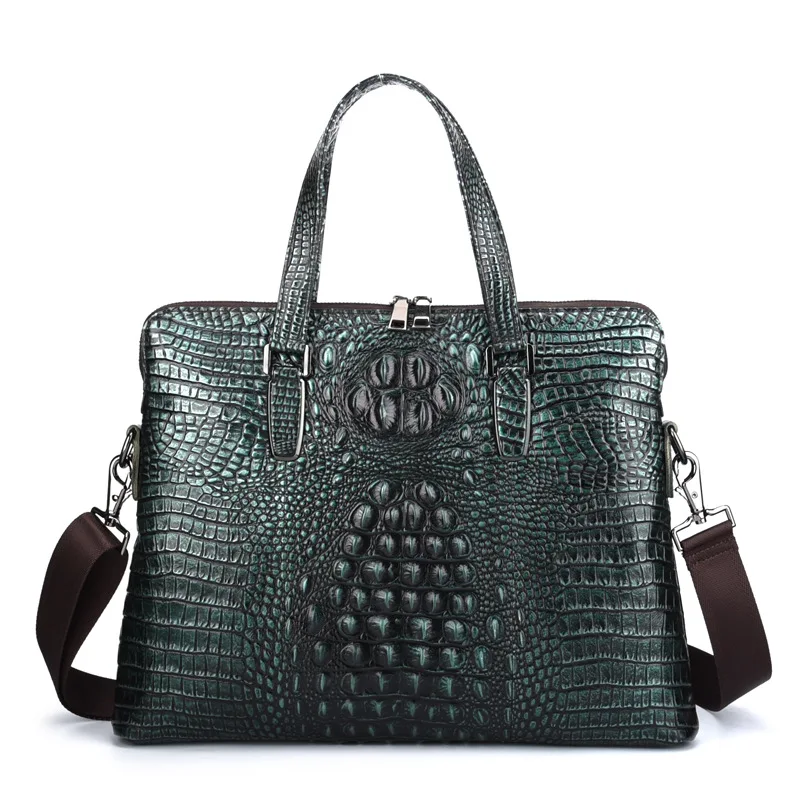 Мужской портфель из натуральной кожи с ручками сверху и тиснением под