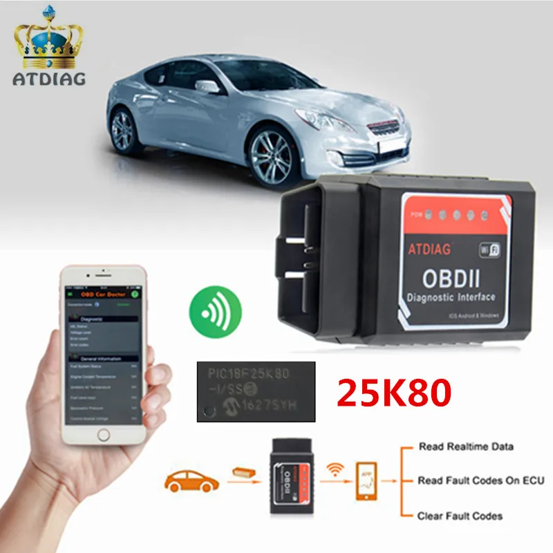 ELM327 WiFi V1.5 с чипом PIC18F25K80 диагностический инструмент ELM 327 для IPhone/Android OBD2 OBD II