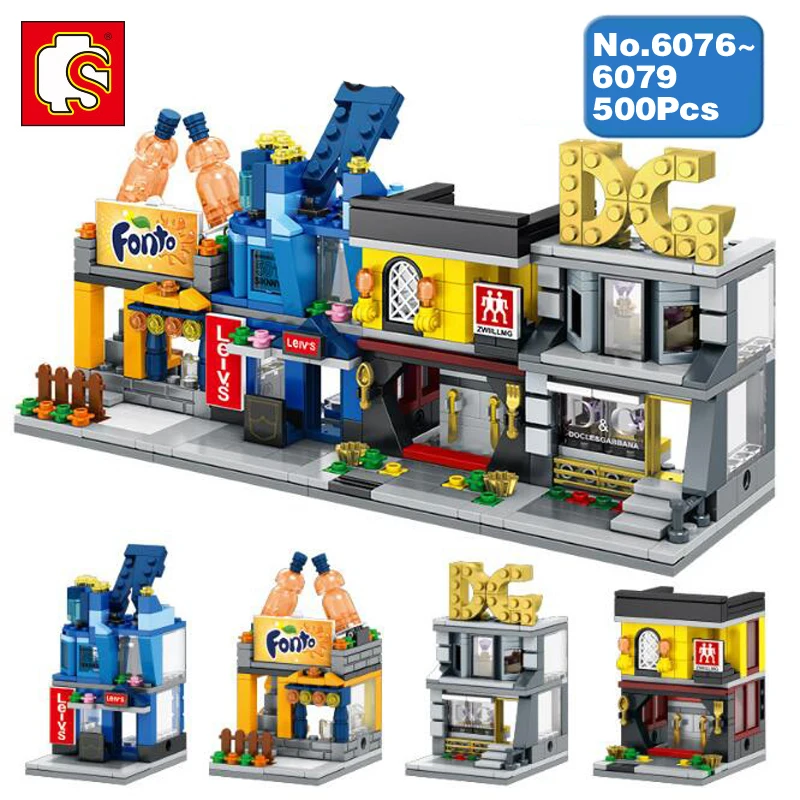 Sembo City Street Одежда Джинсы штопор магазин 3D модель DIY блоки кирпичи сборки
