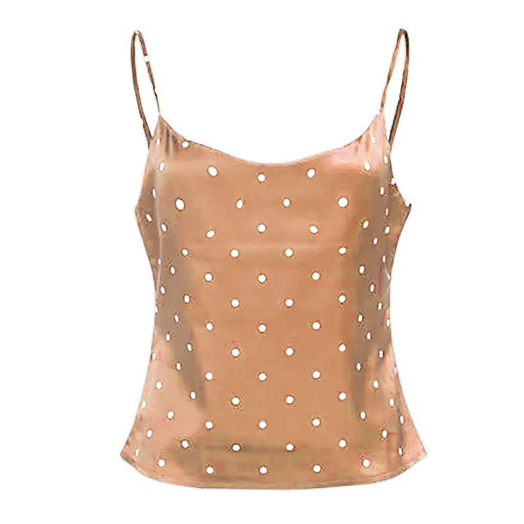 Женская точка V-necktie слинг куртка Новая мода женщин сатин в горошек шелковые майки без рукавов летний топ без бретелей жилет