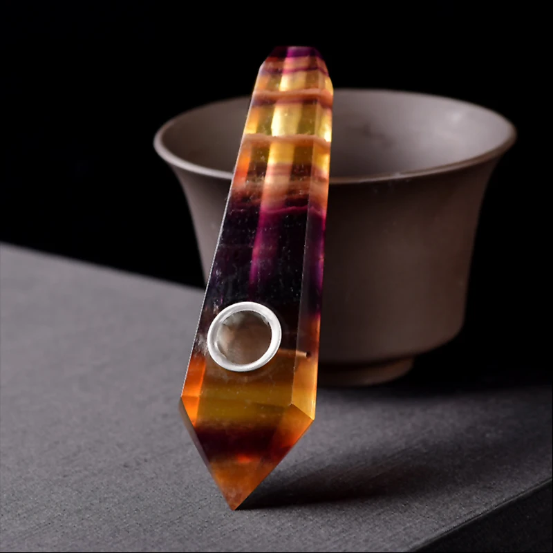 Runyangshi Кристалл курительная труба фильтр кварцевый камень желтый исцеляющая