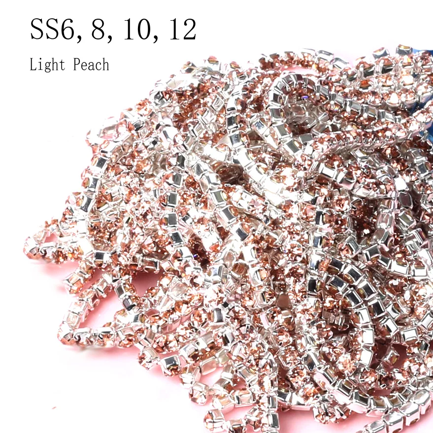 YANRUO 10 Meters Light Peach Sew On Crystal Glass Rhinestones Chain Sliver Trim Close For Design Dress | Дом и сад