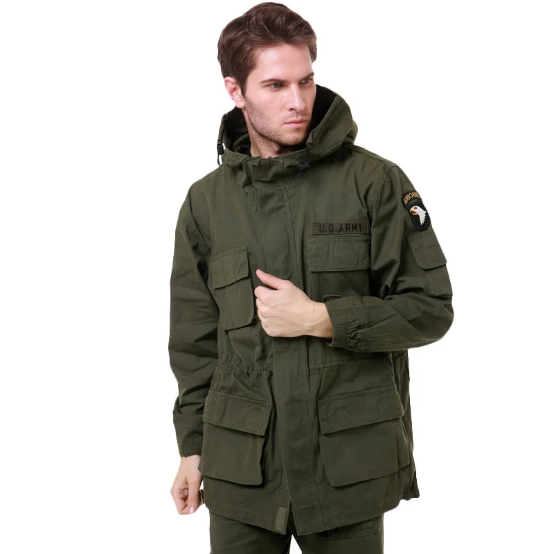 Army Green Мужская куртка в Военном Стиле с несколькими карманами для охоты, армейская зеленая тактическая куртка, Мужская Уличная дышащая хлопковая теплая спортивная куртка - Цвет: Army Green
