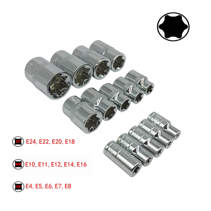 Mainpoint 1/4 &quot1/2" 3/8 &quotE-розетка розетки Набор отверток CR-V Torx Star бит Комбинации