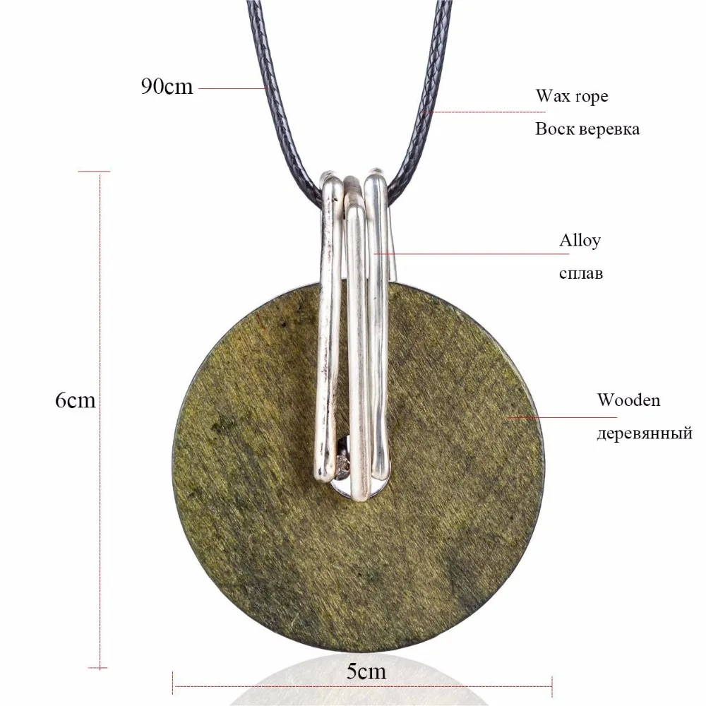 Round Wooden Pendant Woman Jewelry Vintage statement necklaces& pendants Wholesale Long Women Necklace relogio choker colar