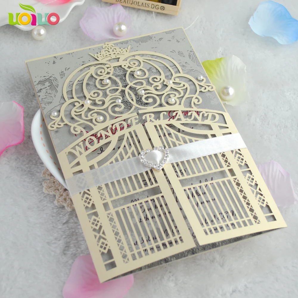 

Cheap magnetic luxury wholesale invitation cards with pearls on it