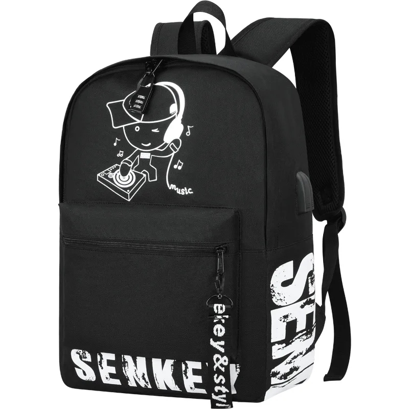 black 1 piece Светящийся Оксфордский Школьный рюкзак, рюкзак через плечо с usb зарядным портом и замком, школьная сумка для мальчика, Mochila Escolar - Цвет: black 1 piece