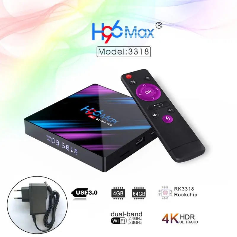1 комплект H96 Max RK3318 Smart Android 9,0 ТВ-приставка 2,4G/5G четырехъядерный WiFi Bluetooth телеприставка ультра 3D медиаплеер устройства