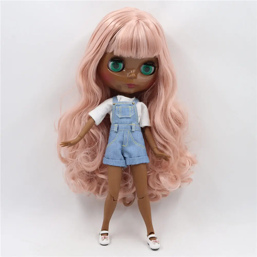 Кукла Blyth ICY DBS с супер темными суставами черным глянцевым лицом и розовыми