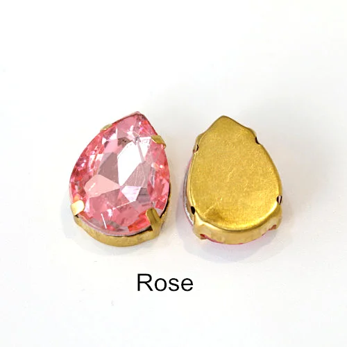 Rose Каплевидные стразы из разноцветного стекла с золотым клешом, хрустальные стразы для пришивания, блестящие стразы для одежды B1025 - Цвет: Rose