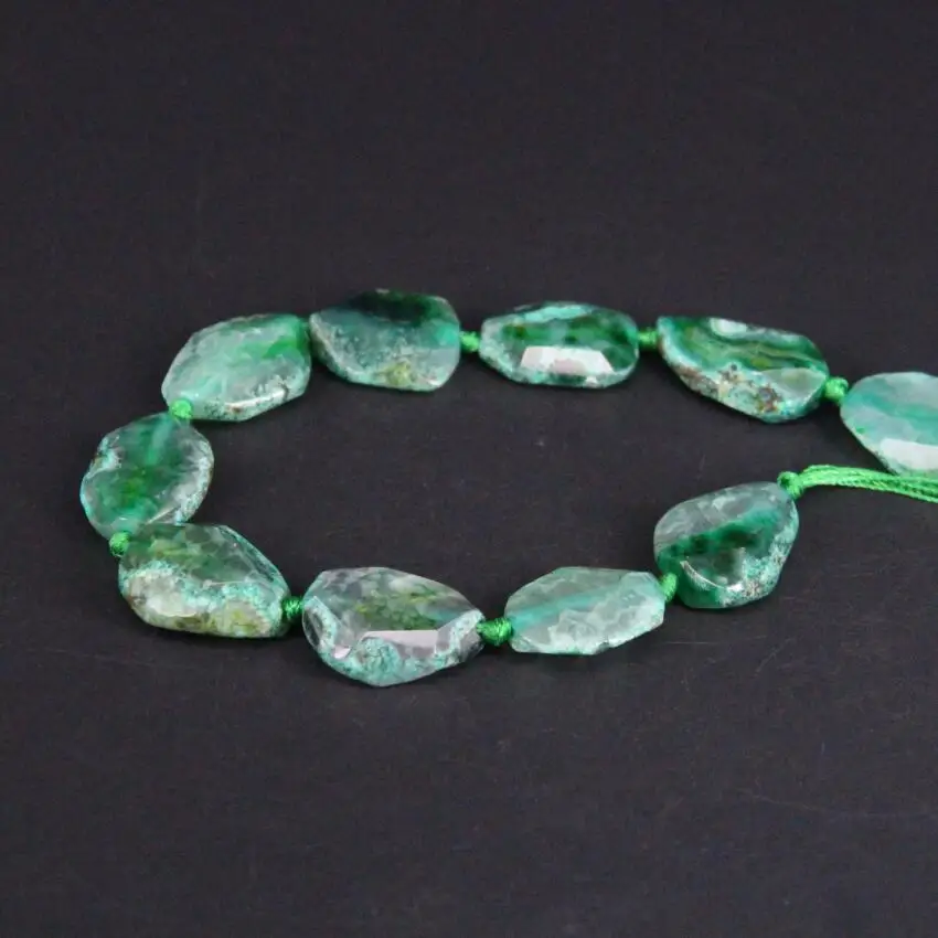 Approx14PCS/strand Зеленый сырья ограненные Агаты самородок ломтик свободные бусины, натуральный ониксовый камень вырезанные плитки Подвески Ювелирных изделий