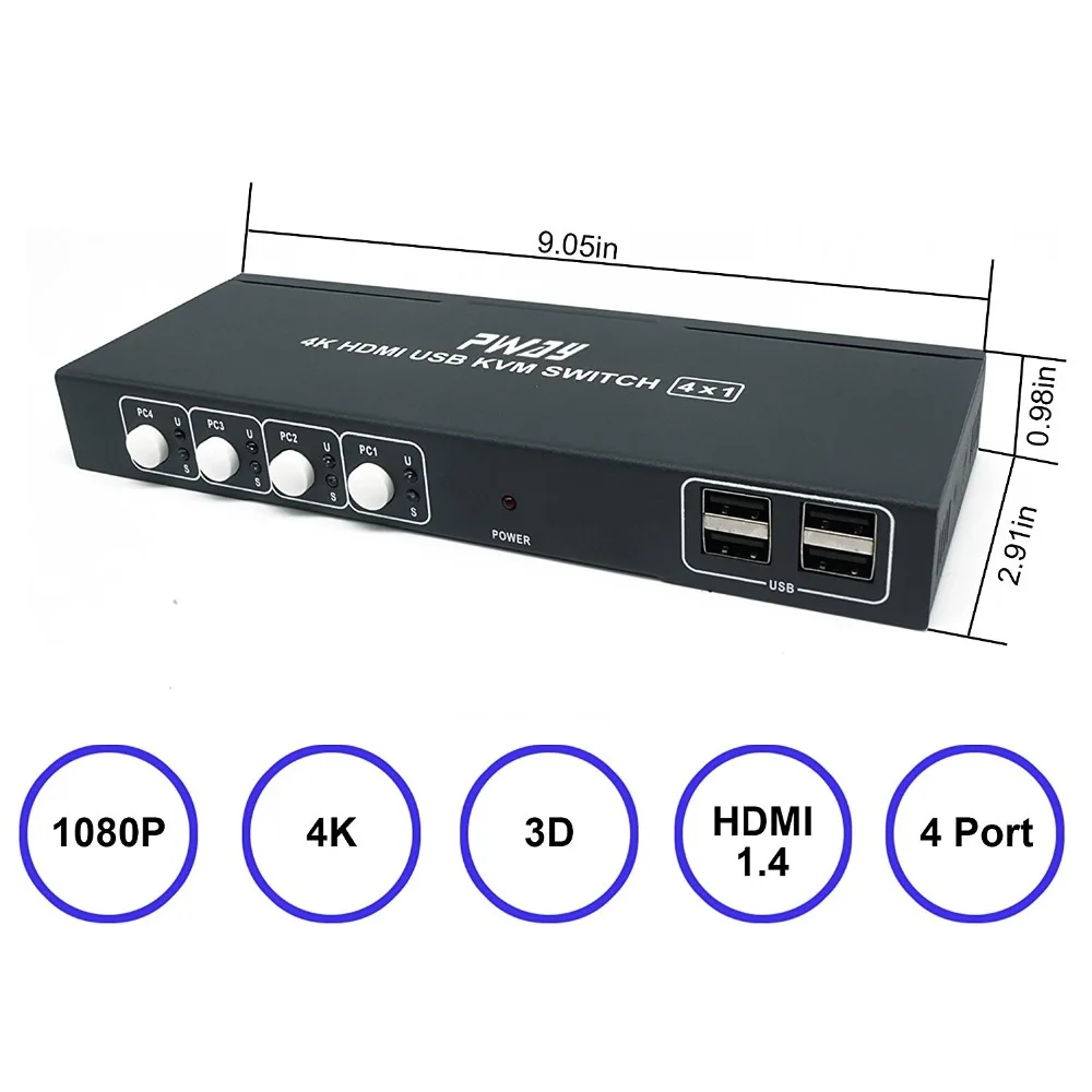 4 порта HDMI USB KVM 4K переключатель сплиттер для обмена монитором клавиатура мышь