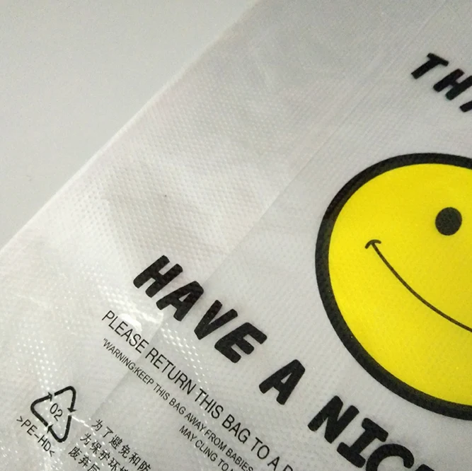 

Sample customization Customer printed Thickening clear piastic shopping bags with Smile Face wholesale