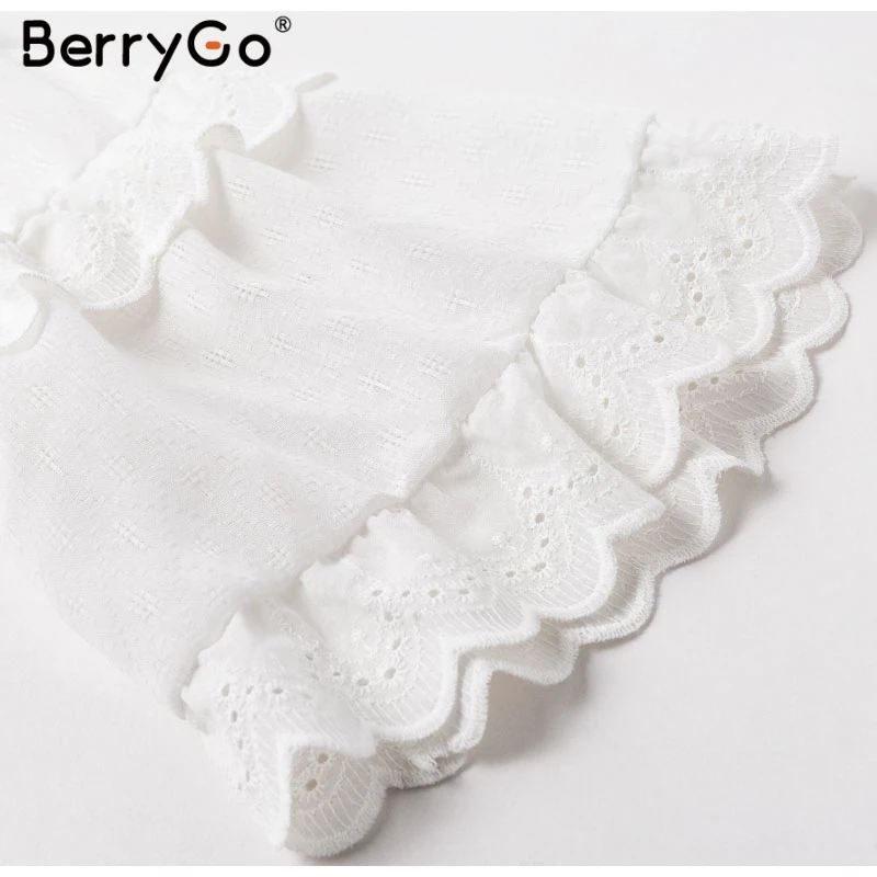 BerryGo Элегантное летнее платье с рюшами и вышивкой, белое платье для женщин с расклешенными рукавами и поясом, повседневное сексуальное платье с v-образным вырезом, женские платья