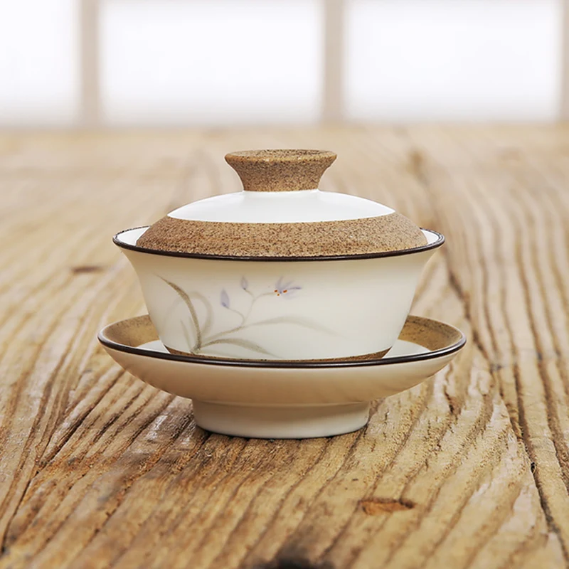 Японская грубая керамика ручная роспись Лотос Gaiwan чайный горшок чайный набор кунг-фу пуэр чаша для кофе мастер чашка креативный керамический орнамент - Цвет: A