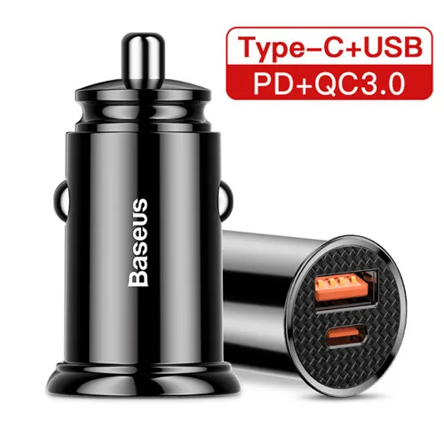 Black 1USB 1Type Baseus 30 Вт автомобильное быстрое зарядное устройство 4,0 3,0 USB зарядка для huawei Iphone X XS Max SCP usb type C PD 3,0 быстрая зарядка автомобильное зарядное устройство для телефона - Название цвета: Black 1USB 1Type