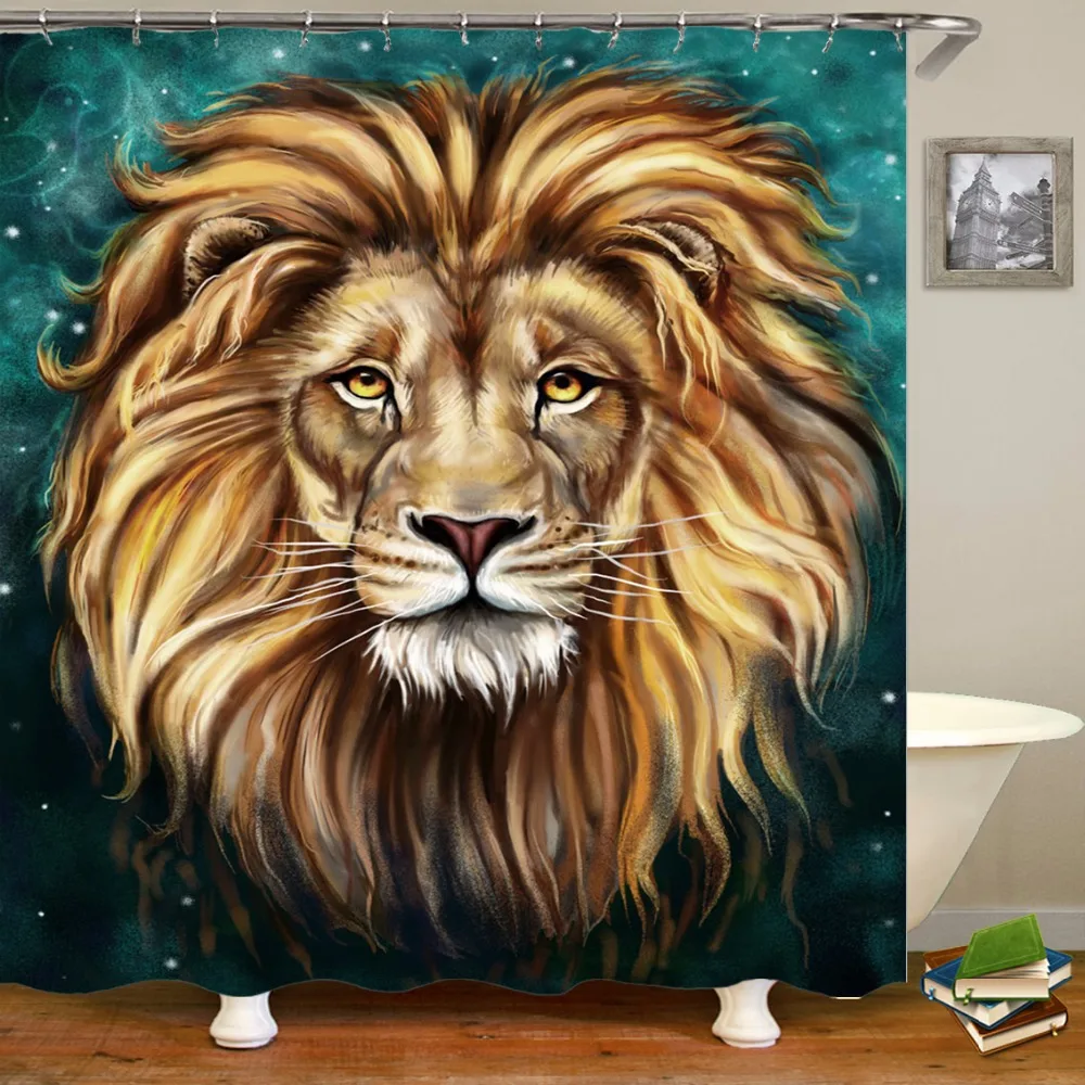 

Novelty 3D Lion Shower Curtain Modern Lion Bathroom Curtain Creative Wild Animal Bathroom Decor Waterproof with Hook Home Decor