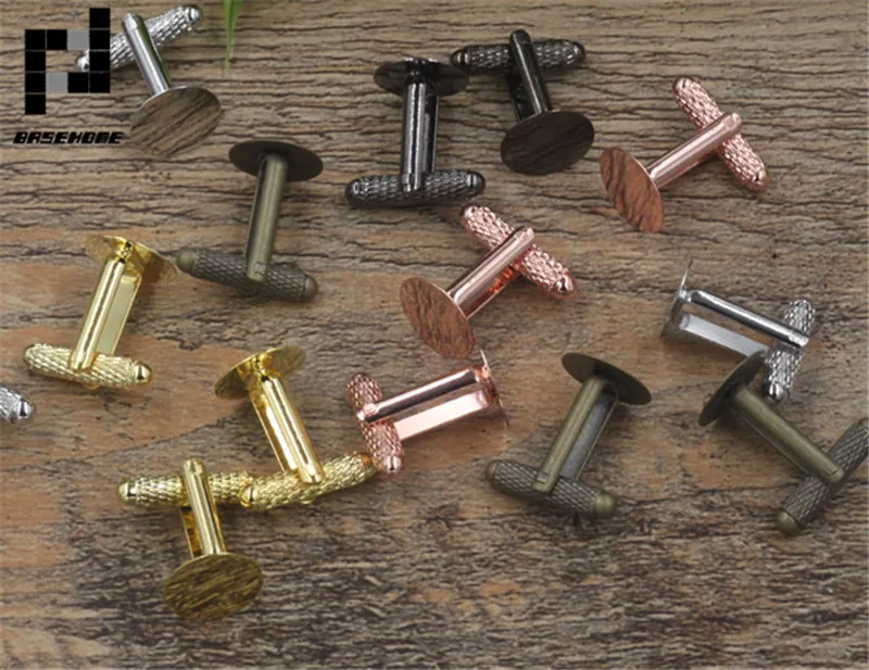 

BASEHOME 10pcs/lot 6 Colors Screw Thread Cufflink Settings 6/8mm Blanks Bezel Base For DIY French Style Cufflink Making