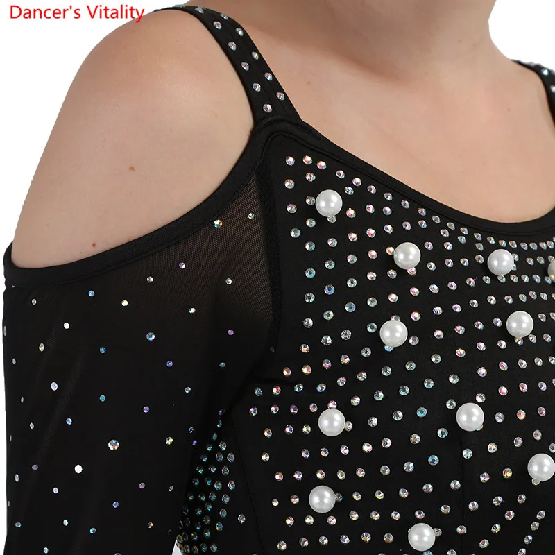 

2018 New Women Latin Dance Dress Diamond Beaded Fishbone Dresses Lady Girls Latin Ballroom Dance Stage Performance Dress
