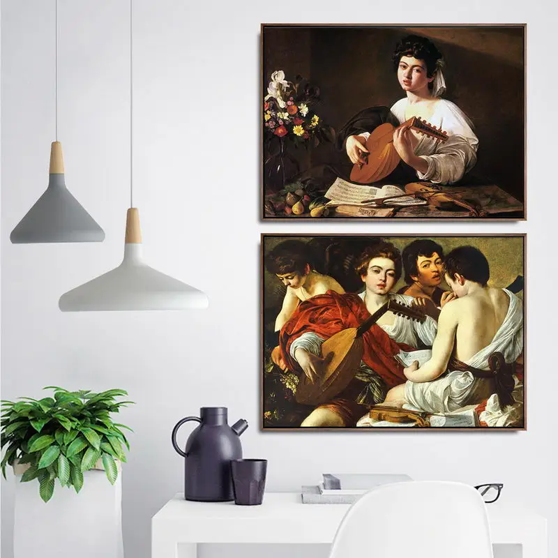Home Decoration Art Wall Pictures Fro Living Room Poster Print Canvas Paintings Michelangelo Merisi da Caravaggio Pipa player | Дом и сад
