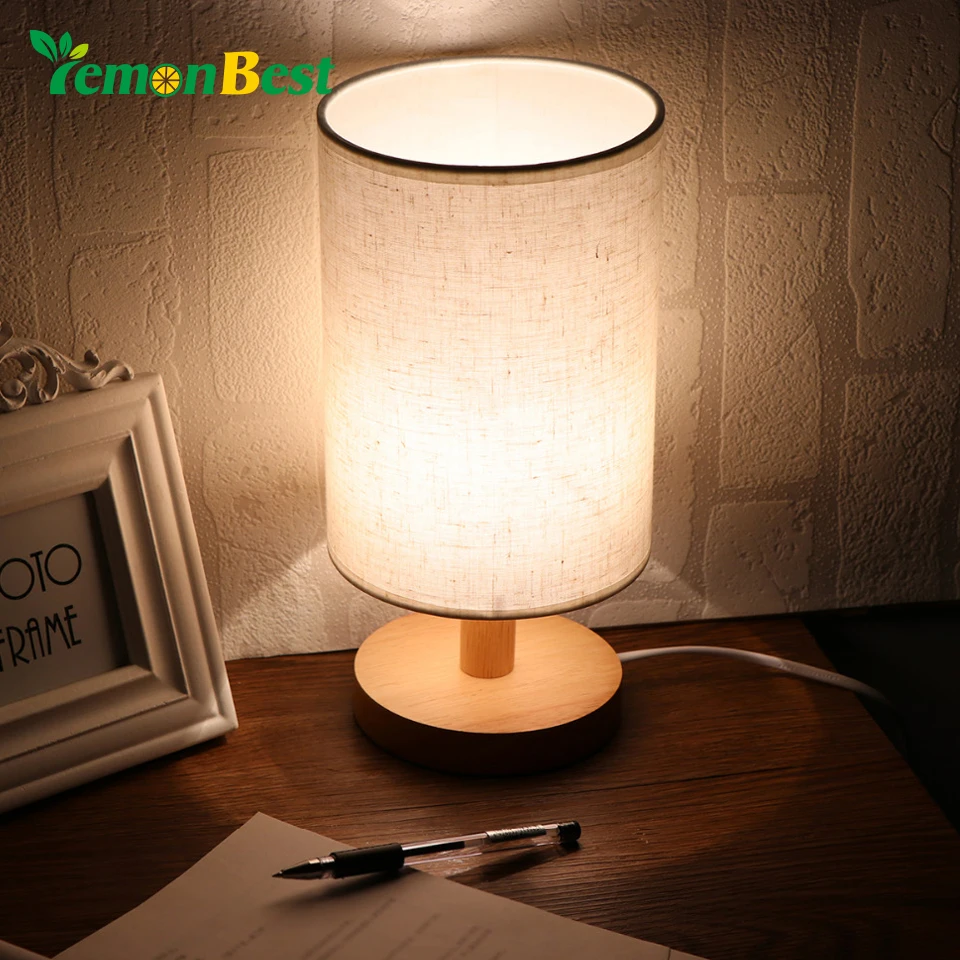 

Lemonbest US Plug Minimalist Table Bedside Desk Lamp with Fabric Shade Solid Wood Base E27 Lamp Base for Bedroom Living Room