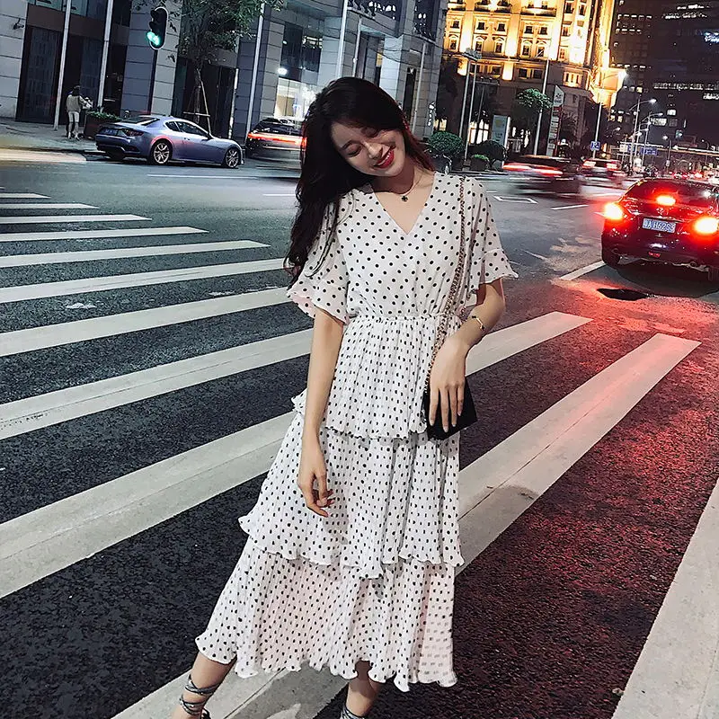 Лето 2019 г. для женщин платья Boho богемный с коротким рукавом и оборками Midi праздник