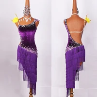 2020 new women latin dancing costumes lycra net top tassel skirt salsa samba rumba india ladies fringe latin dance dress dw1074