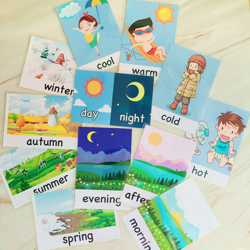 DDWE Weather/Profession/Body/Traffic Cognitive English learning Games Toy kids Flash card Baby Literacy Word Cards Educational | Игрушки и