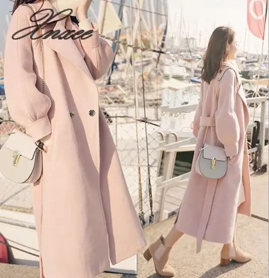 

2020 new woolen coat female lantern sleeves cashmere long paragraph over the knee woolen coat